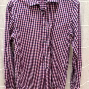 Bugatchi Pink and Navy Check Long-Sleeve Button-Down Shirt